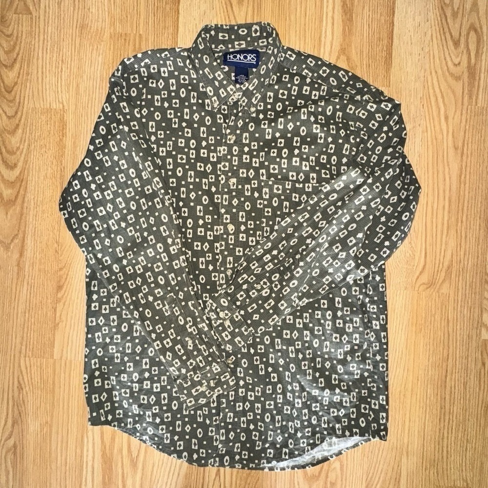 Honors Mens Long Sleeve Button-Down 100% Cotton Vintage Abstract Geo Print L